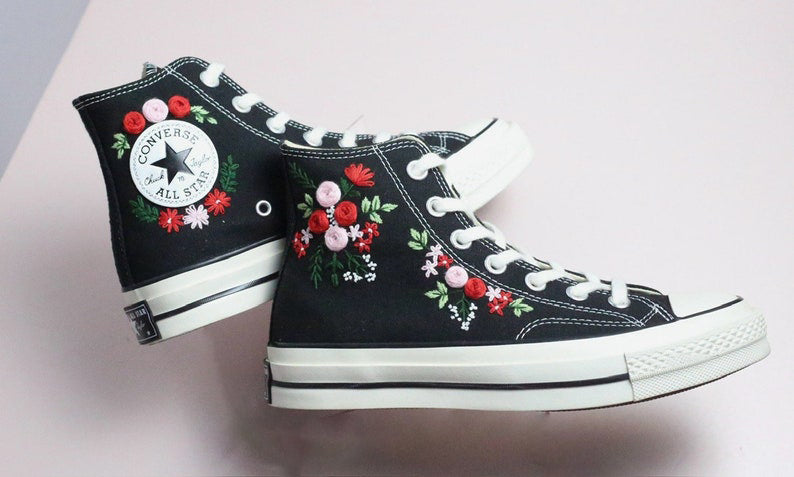 Red Rose Bouquet Converse Embroidery