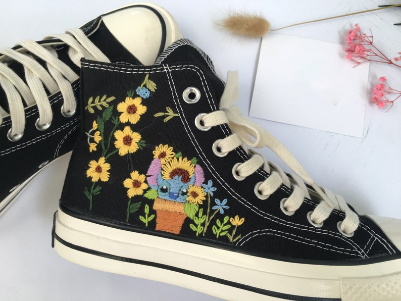 Black Stitch & Sunflower Converse Embroidery