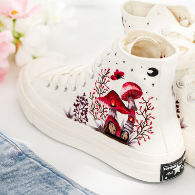 Red Mushrooms Embroidered Converse Shoes