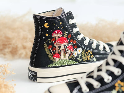 Embroidered Converse Mushroom and Frog High Top