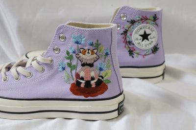 Red Cat Floral Converse Embroidery