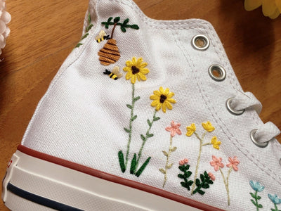 Bee and Flowers Converse Embroidery