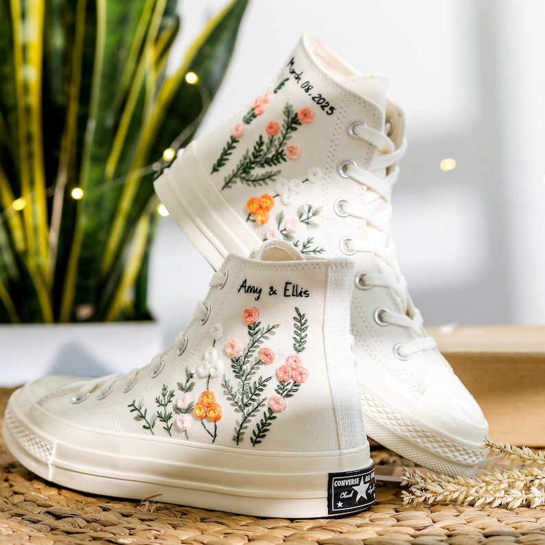 Custom Wedding Converse Embroidered Flowers