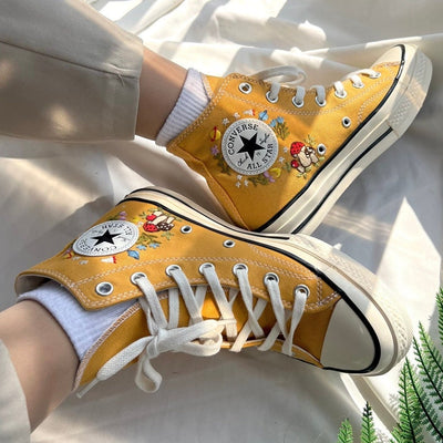 Mushroom and Wildflower Converse Embroidery