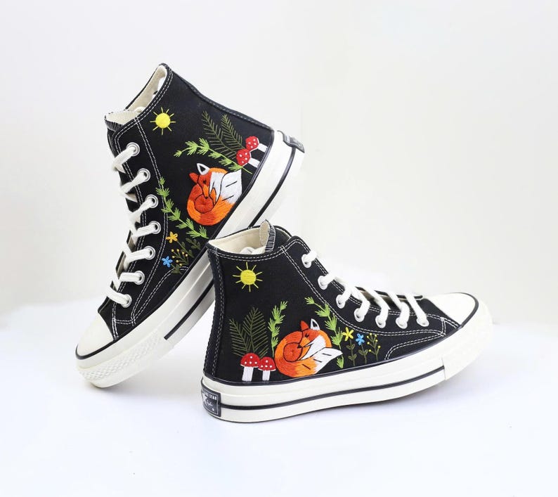 Converse Embroidered Fox and Mushroom Shoes