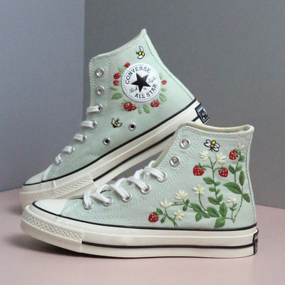 Strawberry Daisy Converse Embroidery