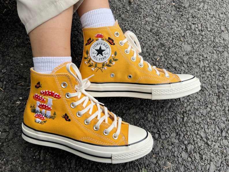 Red Mushroom & Butterfly Converse Embroidery