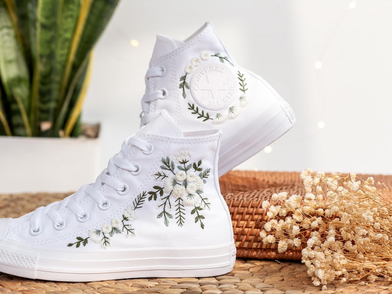 White Rose Bouquet Converse Embroidery