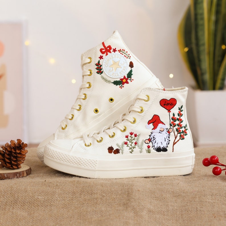 Converse Christmas Sneakers, Dog & Santa Embroidery