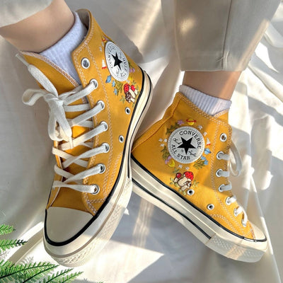 Mushroom and Wildflower Converse Embroidery