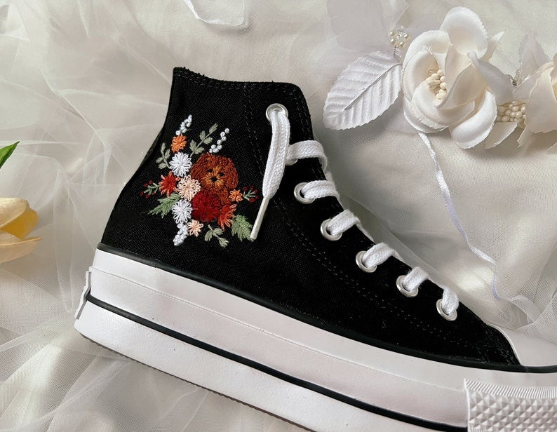 Dog & Floral Converse Embroidery