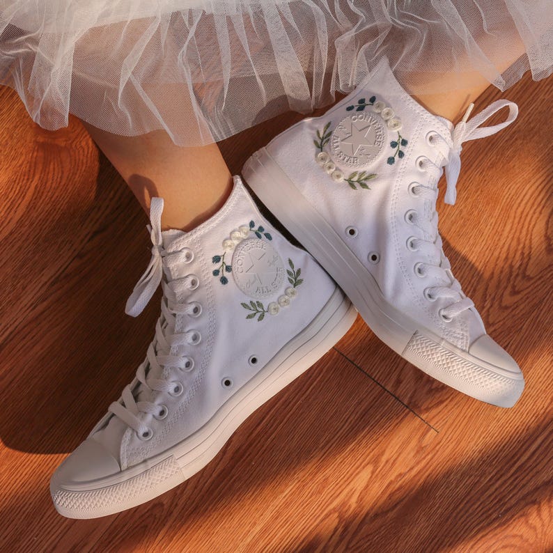 Blue Champagne Roses Wedding Converse Embroidery