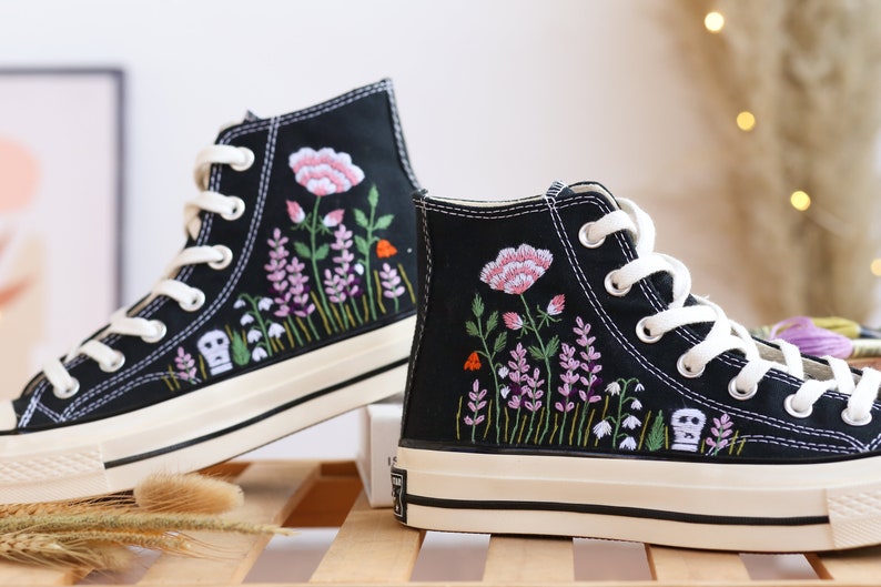 Lavender and Poppy Converse Embroidery