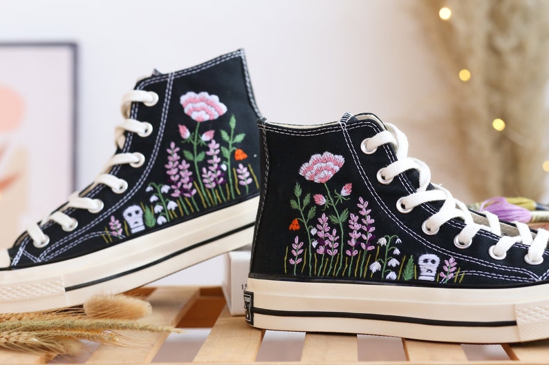 Converse High Tops Lavender and Ghosts Embroidered