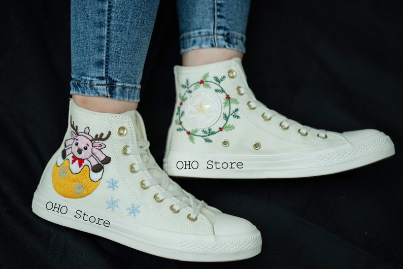 Santa Claus and Reindeer Embroidered Shoes