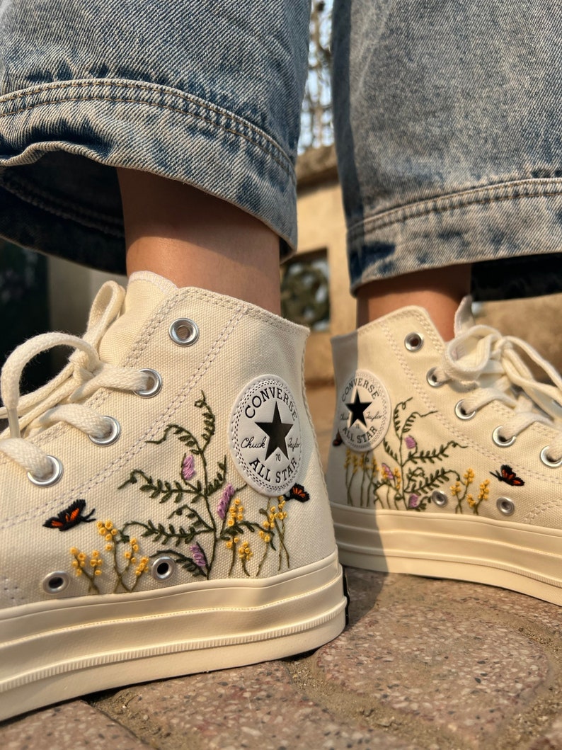 Embroidered Sneakers Colorful Flower Garden