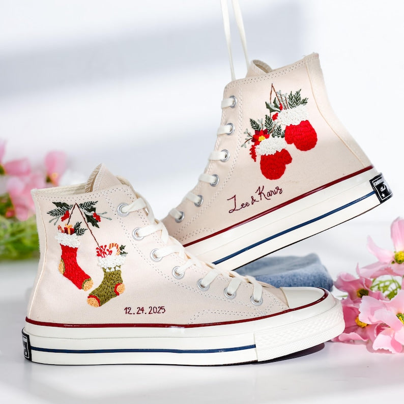 Christmas Stockings Embroidered Converse Shoes