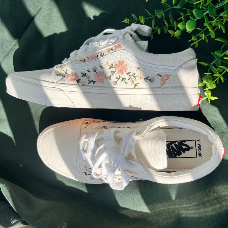 Embroidered Vans Sweet Light Pink Flower Garden