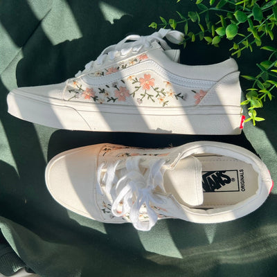 Embroidered Vans Sweet Light Pink Flower Garden