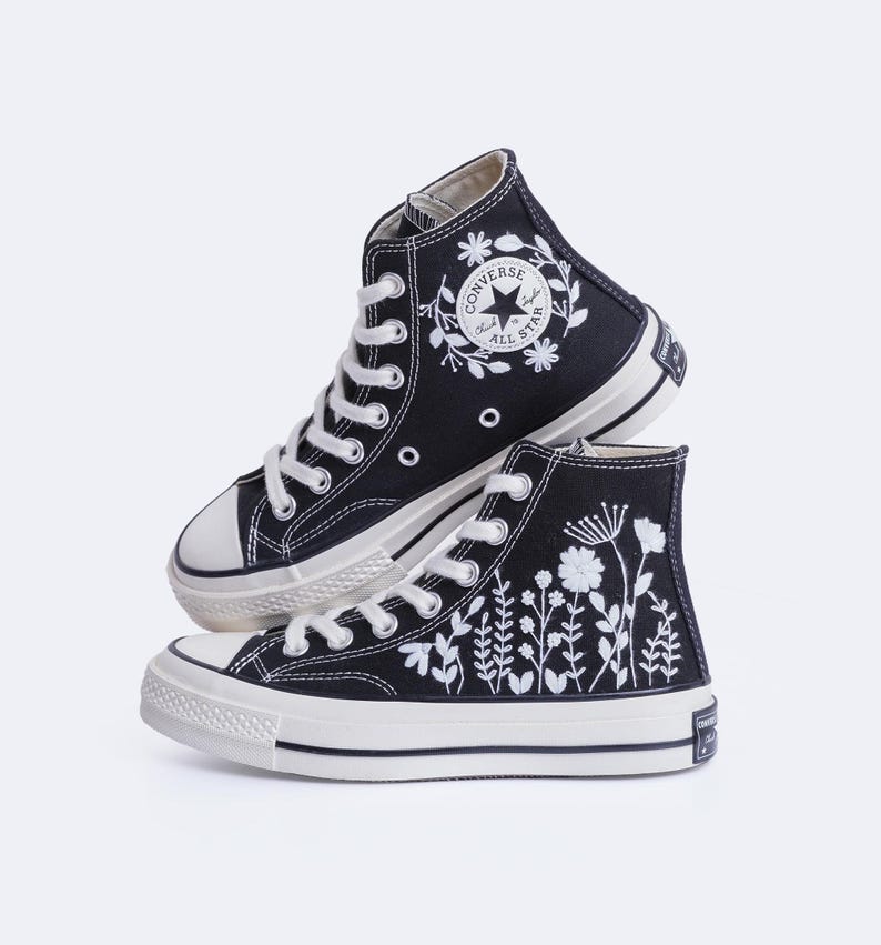 Monochrome Wildflower Converse Embroidery