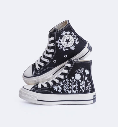 Monochrome Wildflower Converse Embroidery