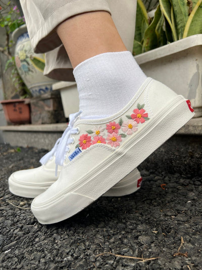 Pink Cosmos Garden Converse Embroidery