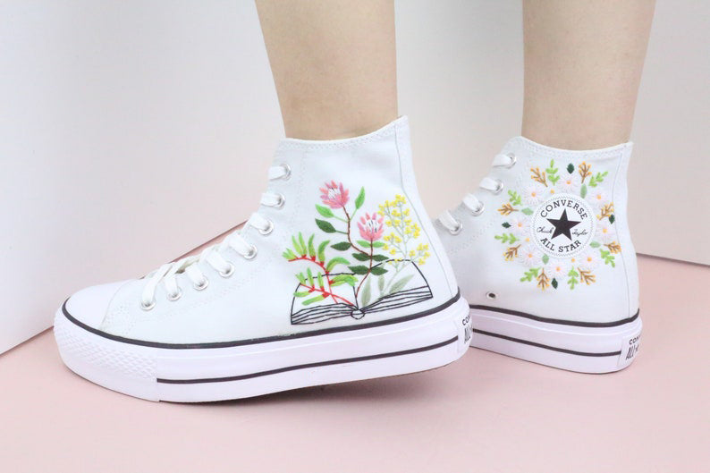 Floral Book Converse Embroidery