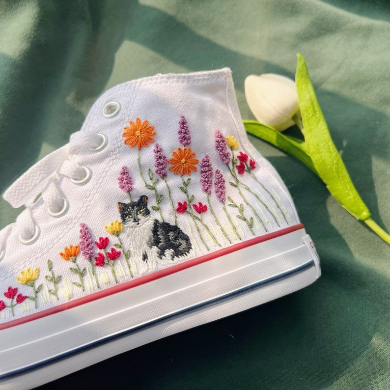 Cat and Wildflowers Converse Embroidery