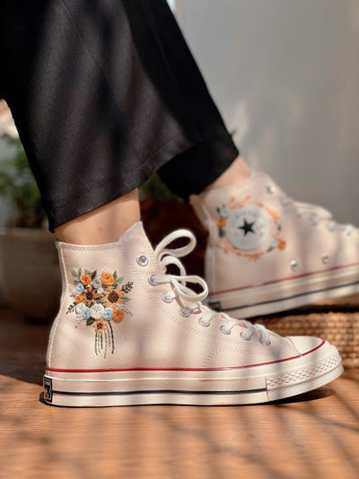 Orange & White Bouquet Converse Embroidery