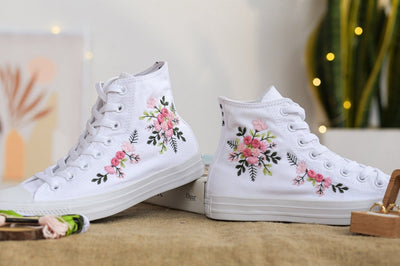 Pink Rose Bouquet Converse Embroidery