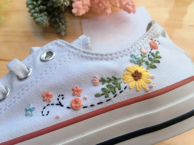 Sunflower and Rose Converse Embroidery