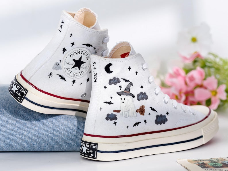 Flower and Sheep Embroidered Converse Shoes