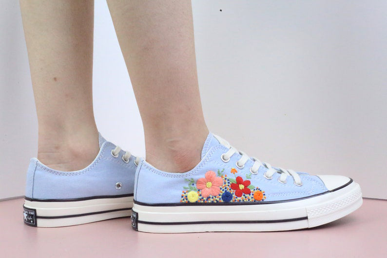 Colorful Floral Converse Embroidery