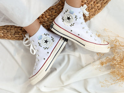 Blue Rose & Hydrangea Wedding Converse Embroidery