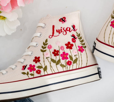 Bridal Flower Embroidered Converse Shoes