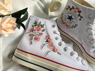 Pink Rose Garland Converse Embroidery