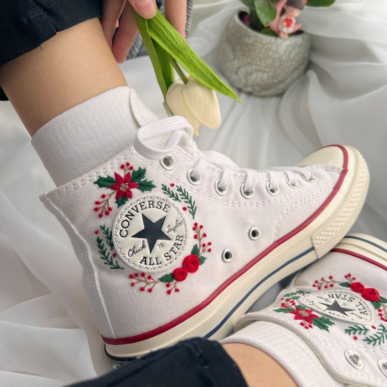 Floral Orange Converse Embroidery