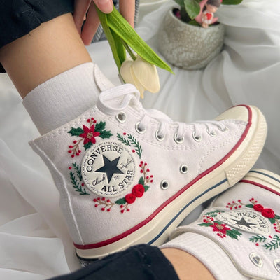 Floral Orange Converse Embroidery