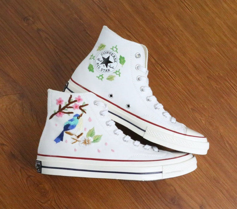 Cherry Blossom Bird Converse Embroidery