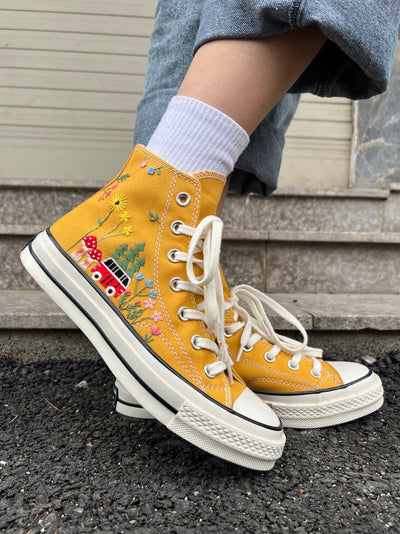 Yellow Camper Van Converse Embroidery