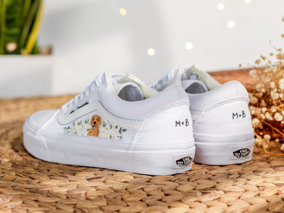 Pet Embroidered Wedding Vans, White Rose Embroidered