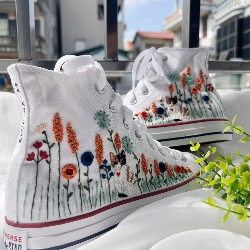 Cat and Wildflower Converse Embroidery