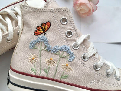 Converse High Tops Monarch Butterfly Floral Embroidery