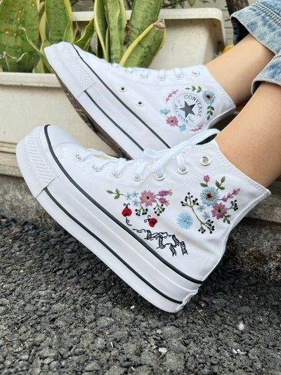 Ladybugs and Flowers Converse Embroidery