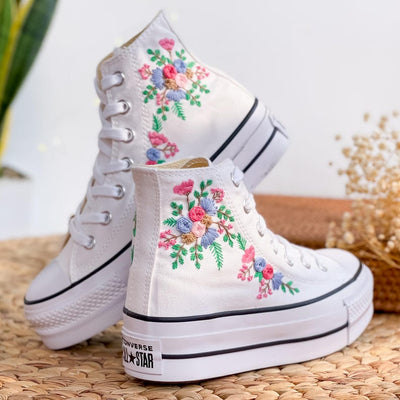 Pastel Roses Wedding Converse Embroidery