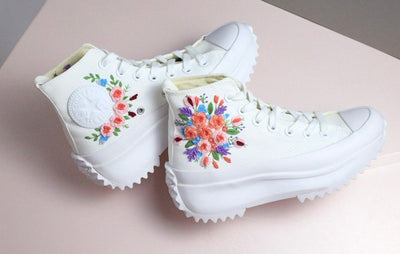 Peach Floral Bouquet Converse Embroidery