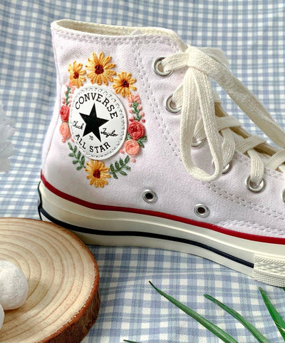 Pink & Yellow Floral Garden Converse Embroidery