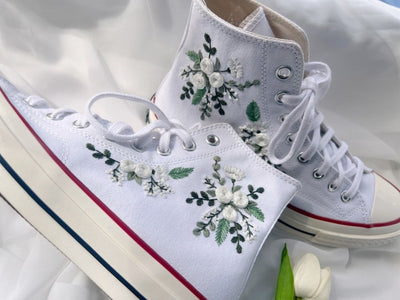 White Rose Wreath Converse Embroidery