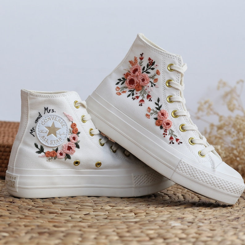 Peach Rose Wreath Converse Embroidery