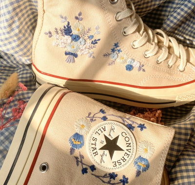 Blue Floral Wreath Converse Embroidery
